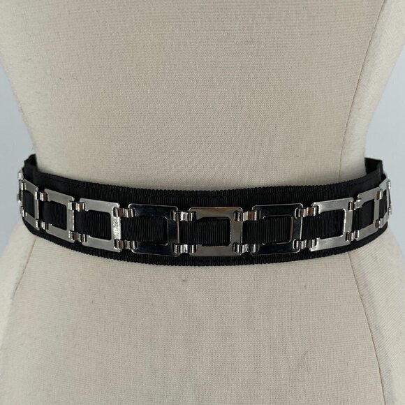 NWT Talbots Black Grosgrain Ribbon Silver Metal Square Snaps Tied Waist Belt S main image 4